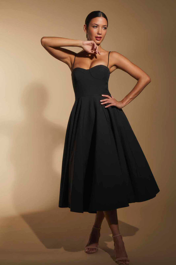 jarlo Jones Skater Midi Dress with Cami Straps Black