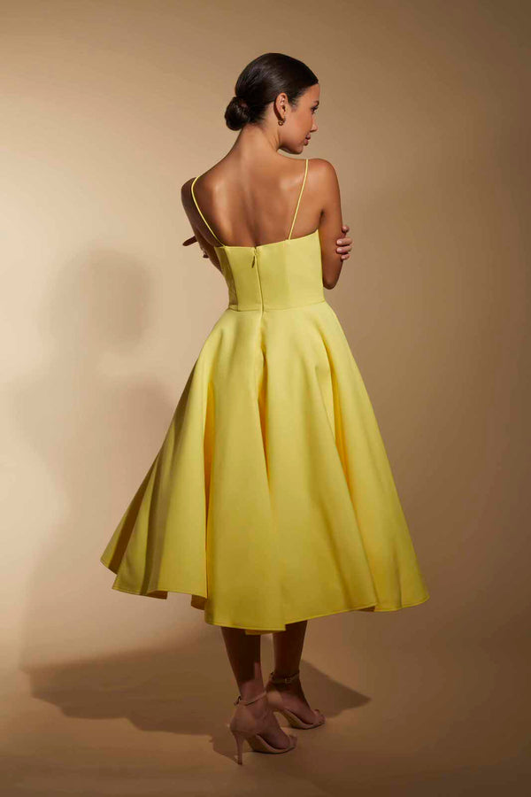 Jarlo Jones Skater Midi Dress With Cami Straps Yellow