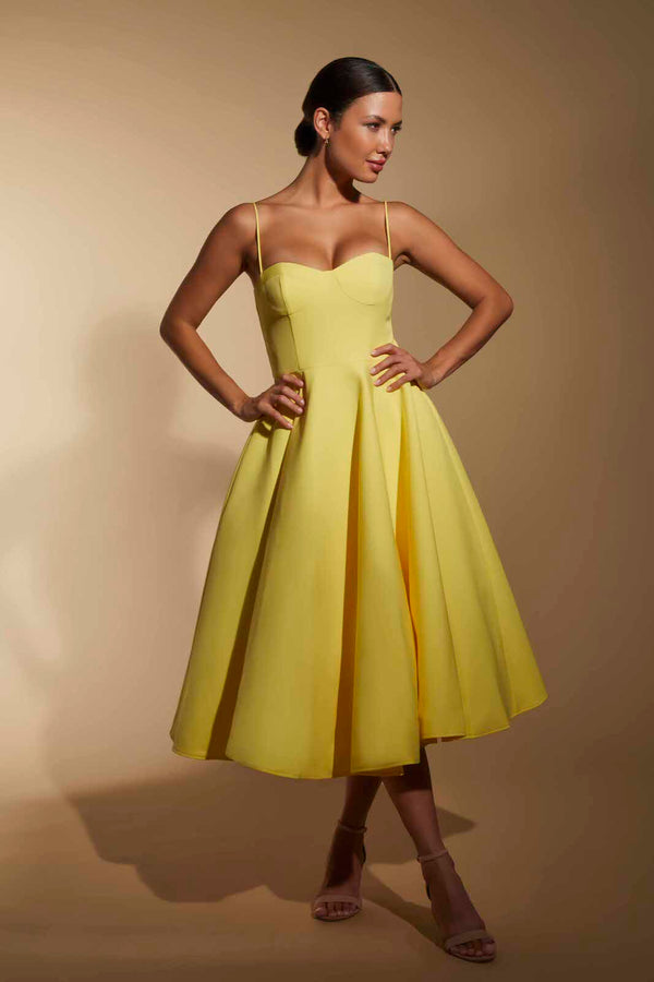jarlo Jones Skater Midi Dress with Cami Straps Yellow