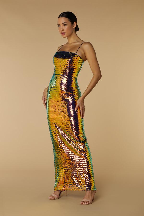 Jarlo Juno Sequin Maxi Dress With Cami Straps Colourful Sequin