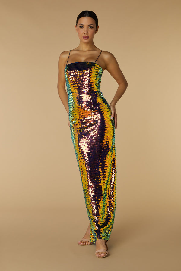 jarlo Juno Sequin Maxi Dress with Cami Straps Colourful Sequin