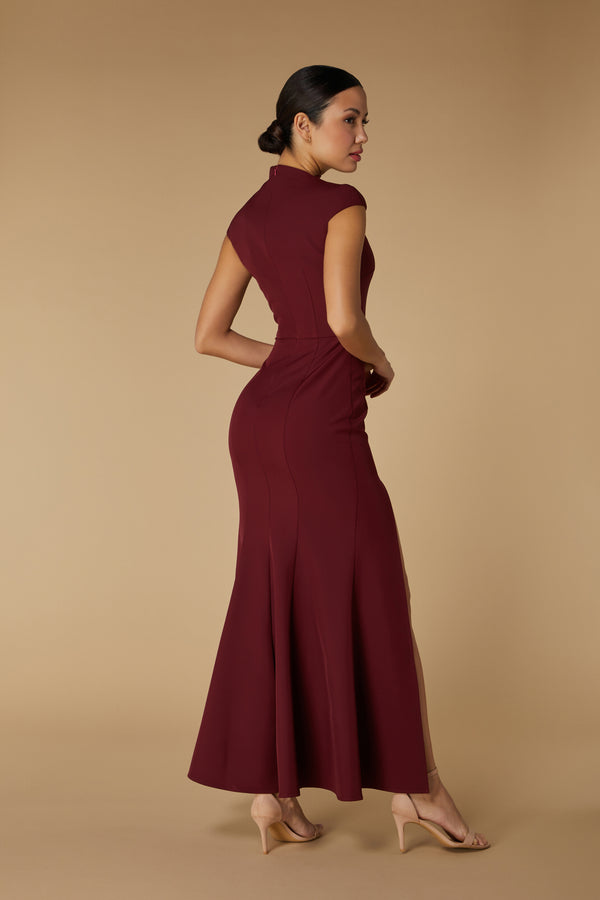 Jarlo Kip High Neck Maxi Dress With Cap Sleeves Burgundy