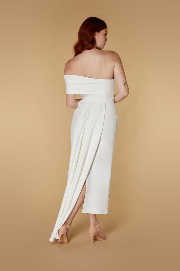 Jarlo Leo Off Shoulder Midaxi Dress With Drape Detail Ivory