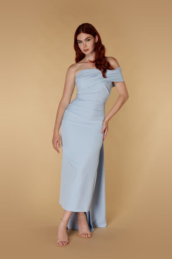 jarlo Leo Off Shoulder Midaxi Dress with Drape Detail Powder Blue