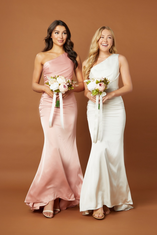 Jarlo Levi One Shoulder Maxi Dress With Pleat Detail Blush