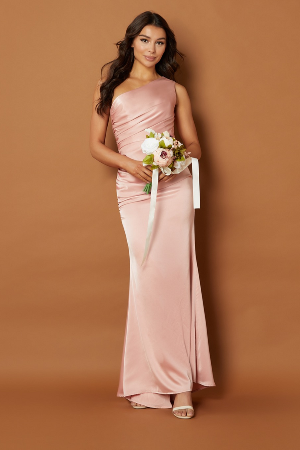 jarlo Levi One Shoulder Maxi Dress with Pleat Detail Blush