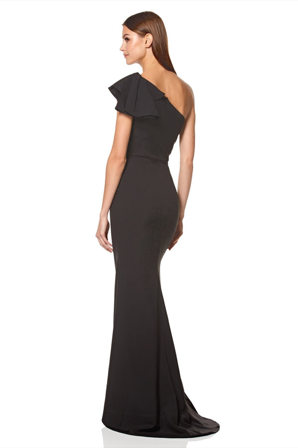 Jarlo Levine Ruffle Frill One Shoulder Maxi Dress Black