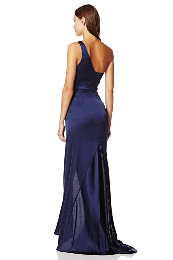 Jarlo Lisa One Shoulder Maxi Dress With Pleat Detail Navy