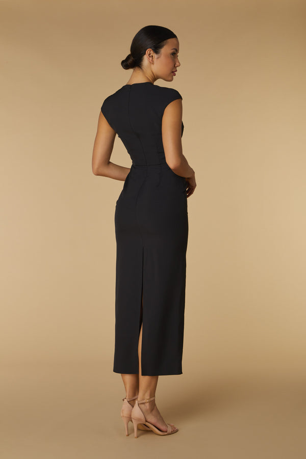 Jarlo Megan High Neck Midaxi With Lace Cut Out Detail Black