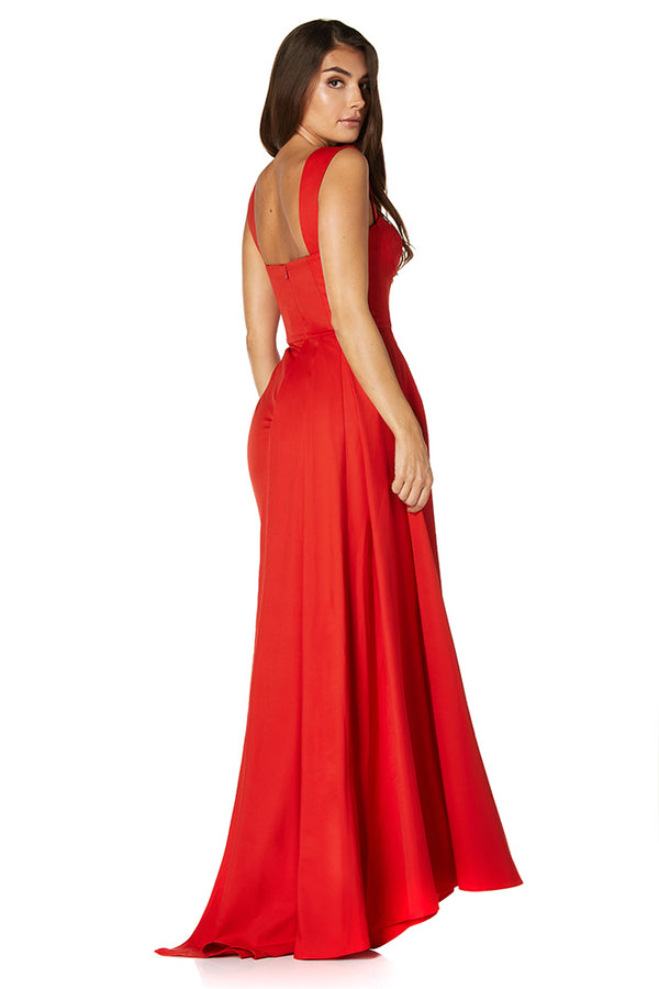 Jarlo Melody Sweetheart Neckline Fishtail Maxi Dress With Side Split Red