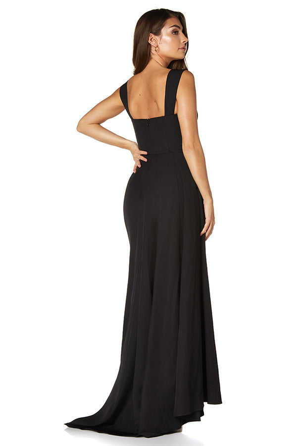 Jarlo Melody Sweetheart Neckline Fishtail Maxi Dress With Side Split Black