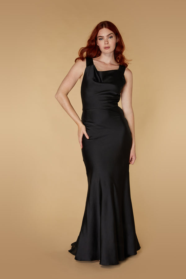 Jarlo Mika Cowl Front Maxi Dress With Strappy Back Detail Black