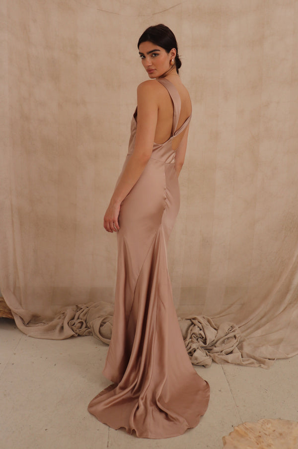 Jarlo Mika Cowl Front Maxi Dress With Strappy Back Detail Slinky Nude