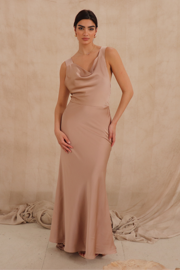 jarlo Mika Cowl Front Maxi Dress With Strappy Back Detail Slinky Nude