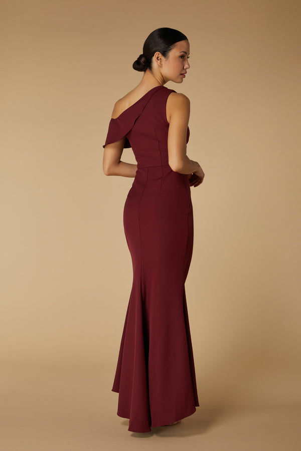 Jarlo Morgan Drop Shoulder Fishtail Maxi Dress Burgundy