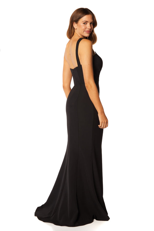 Jarlo Quinn One Shoulder Fishtail Maxi Dress With Pleat Detail Black
