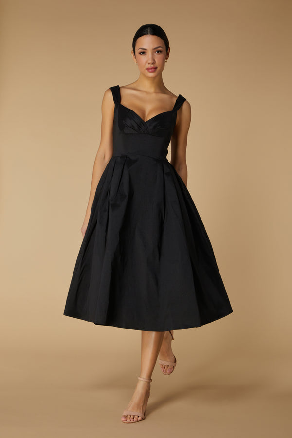jarlo Rene A-Line Midi Dress with Sweetheart Neckline Black