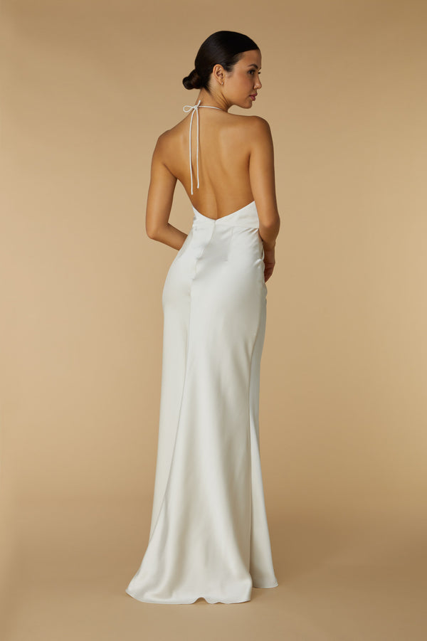 Jarlo Rochelle Halter Neck Maxi Dress With Waist Tie Detail Ivory