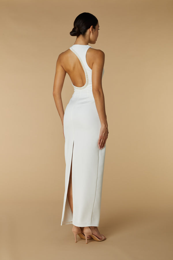 Jarlo Rue High Neck Maxi Dress With Embellished Cut Out Detail Ivory