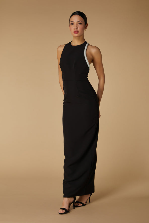 Jarlo Rue High Neck Maxi Dress With Embellished Cut Out Detail Black