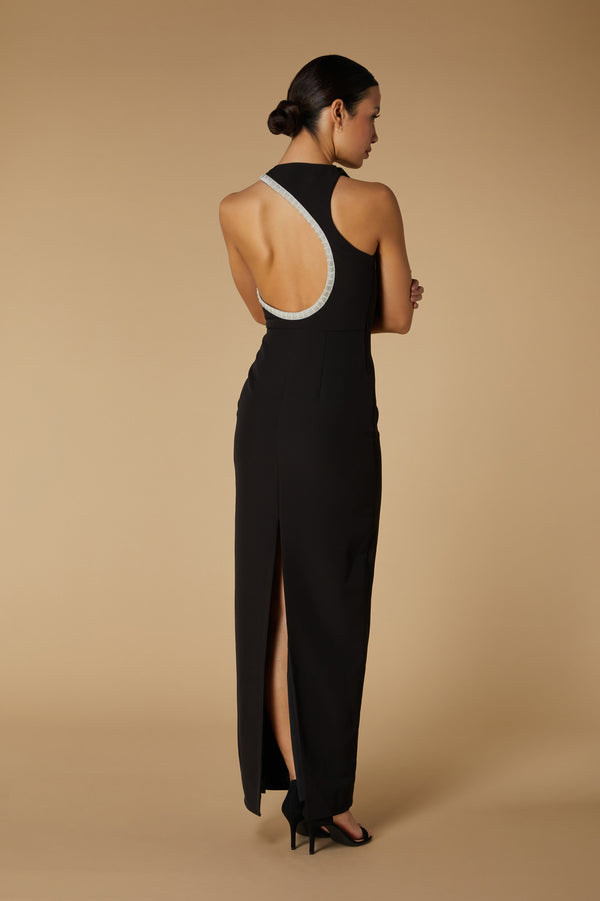 jarlo Rue High Neck Maxi Dress with Embellished Cut Out Detail Black