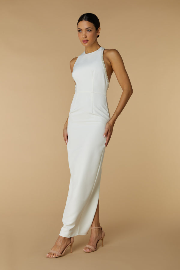 jarlo Rue High Neck Maxi Dress with Embellished Cut Out Detail Ivory