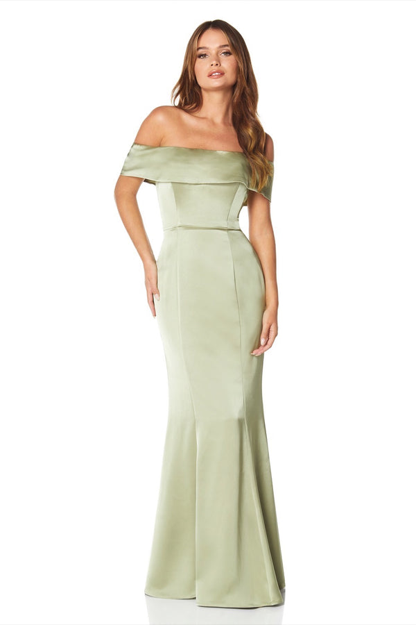 Jarlo Sage Off Shoulder Maxi Dress With Train Pale Olive