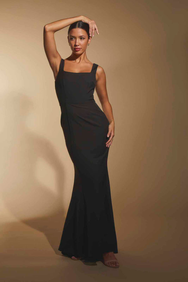 Jarlo Senia Square Neck Maxi Dress With Button Back Black