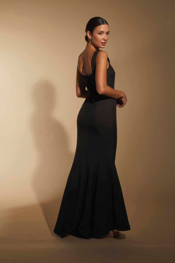 Jarlo Senia Square Neck Maxi Dress With Button Back Black