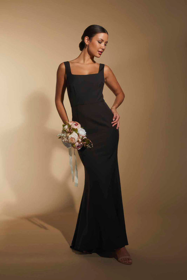 jarlo Senia Square Neck Maxi Dress With Button Back Black