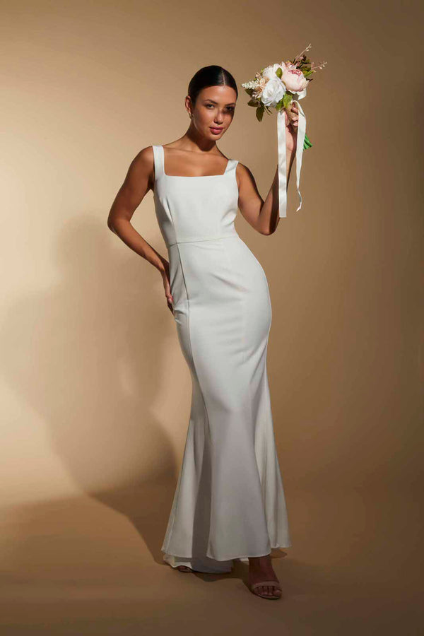 jarlo Senia Square Neck Maxi Dress With Button Back Ivory