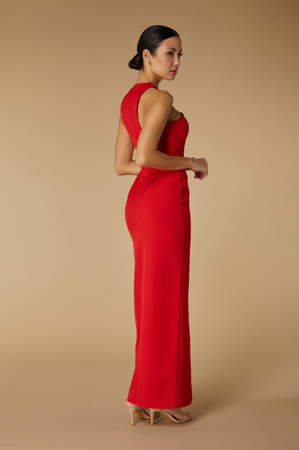 Jarlo Sharon High Neck Maxi Dress With Cut Out Detail Red