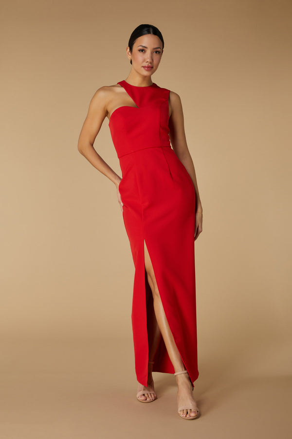 jarlo Sharon High Neck Maxi Dress with Cut Out detail Red