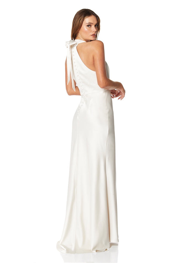 Jarlo Starlette Halter Neck Maxi Dress With Tie And Button Back Detail Ivory