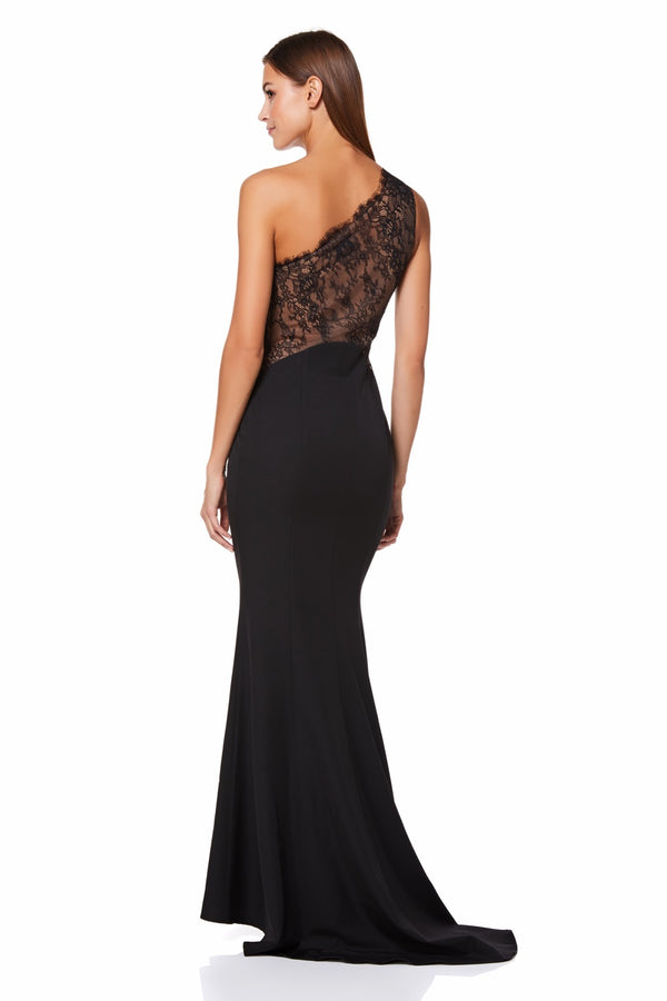 jarlo Zana One Shoulder Maxi Dress With Lace Back Black