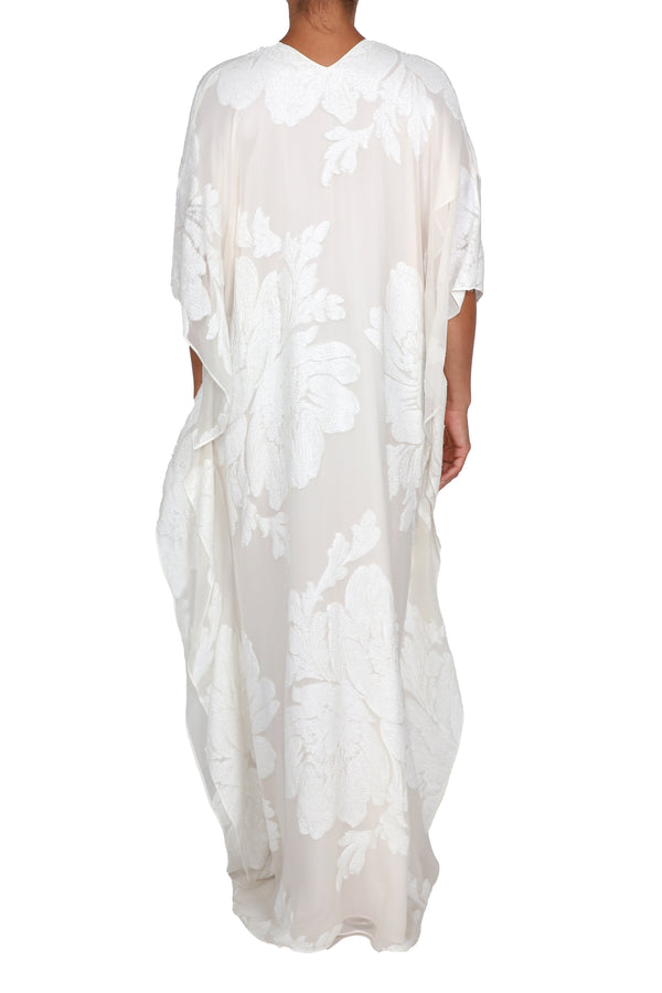 Marie France Van Damme Big Flower Lurex Lined Boubou White White