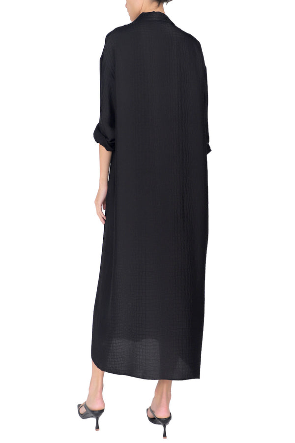 Marie France Van Damme Button Down Silk Croco Dress Black