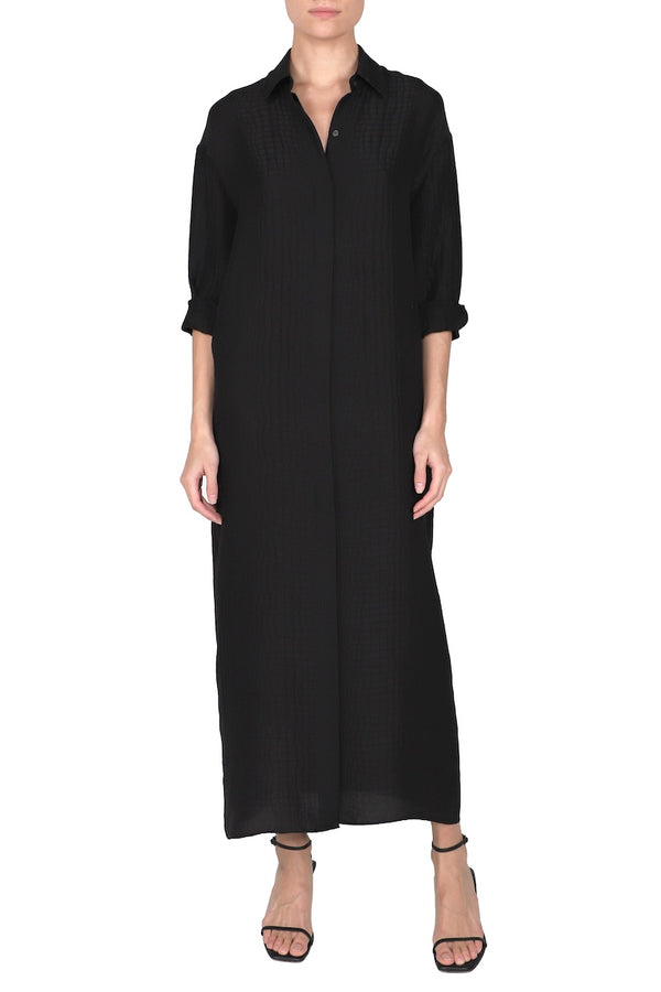 Marie France Van Damme Button Down Silk Croco Dress Black