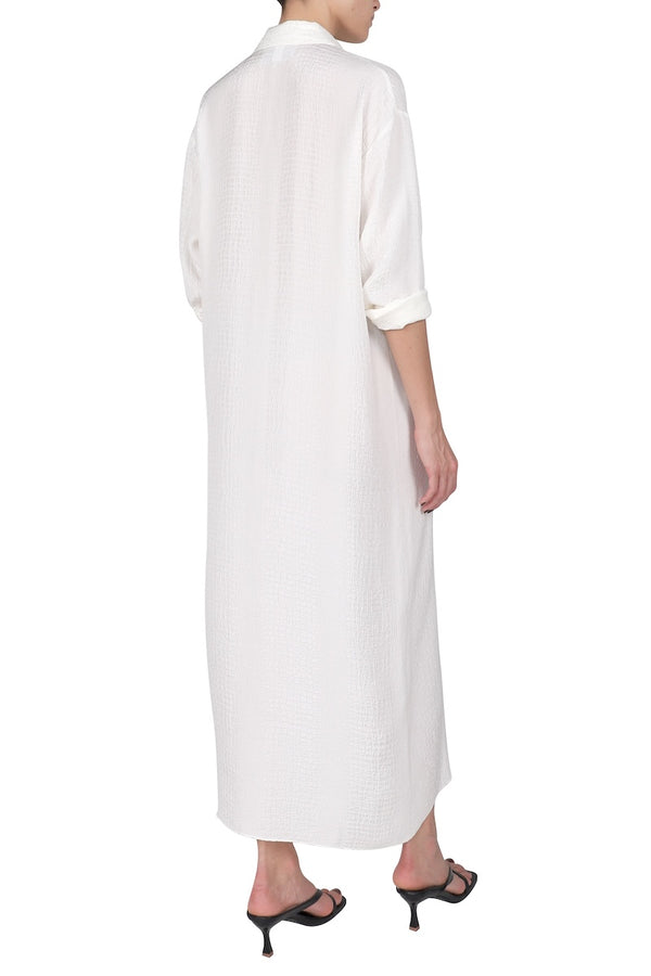 Marie France Van Damme Button Down Silk Croco Dress White