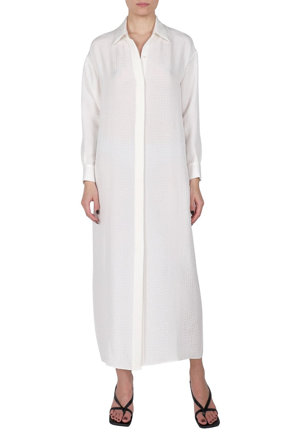 Marie France Van Damme Button Down Silk Croco Dress White