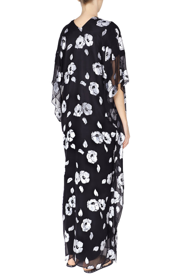 Marie France Van Damme Camelia Devore Velour Boubou Caftan Black White