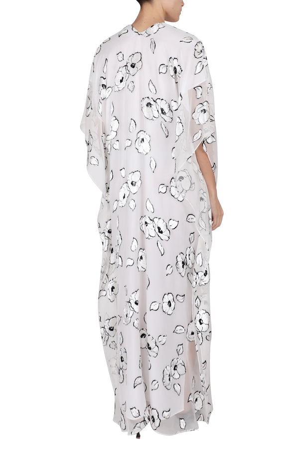 Marie France Van Damme Camelia Dévore Velour Boubou Caftan White Black