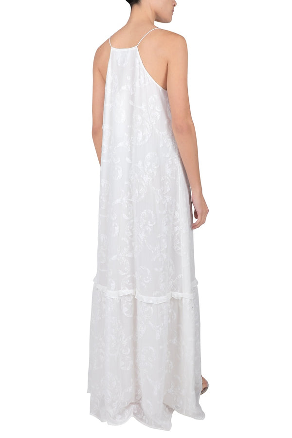 Marie France Van Damme Double Layer Metallic Ruffle Dress White White