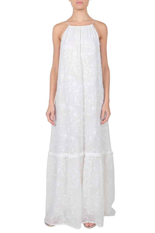 Marie France Van Damme Double Layer Metallic Ruffle Dress White White