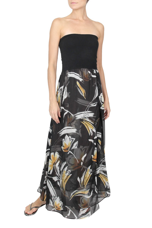 Marie France Van Damme Double Layered Palazzo Skirt Brushstroke Black Gold