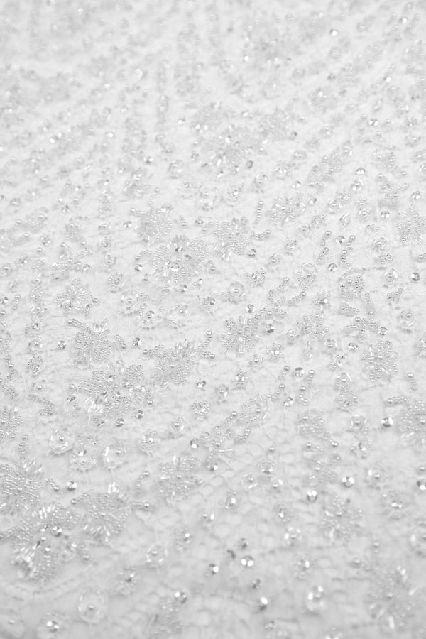 Marie France Van Damme Embellished Pearl Beads Long Lace Cami Dress White