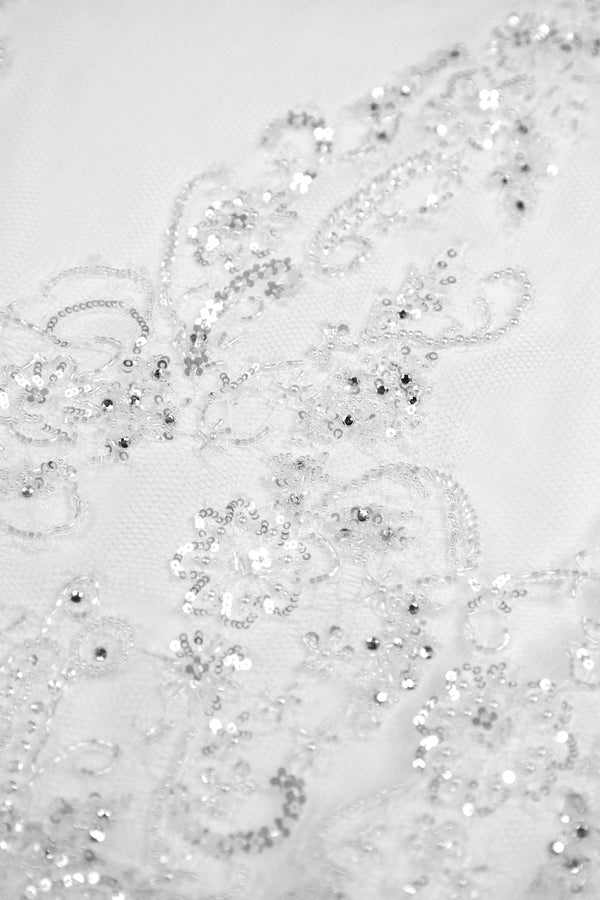 Marie France Van Damme Embellished Pearl Beads Long Lace Cami Dress White