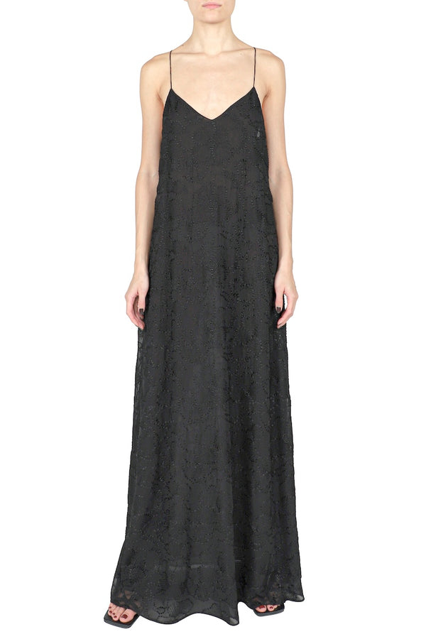 Marie France Van Damme Embroidered Flower Sun Dress White Black