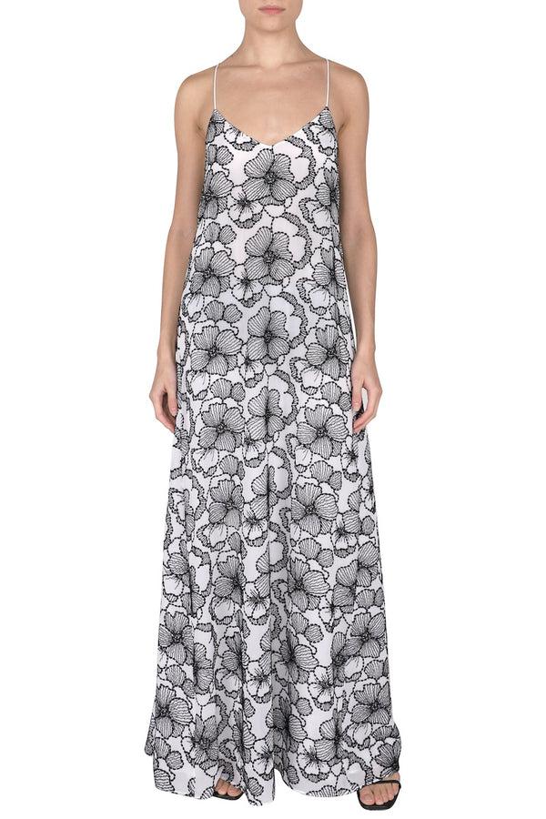Marie France Van Damme Embroidered Flower Sun Dress White Black