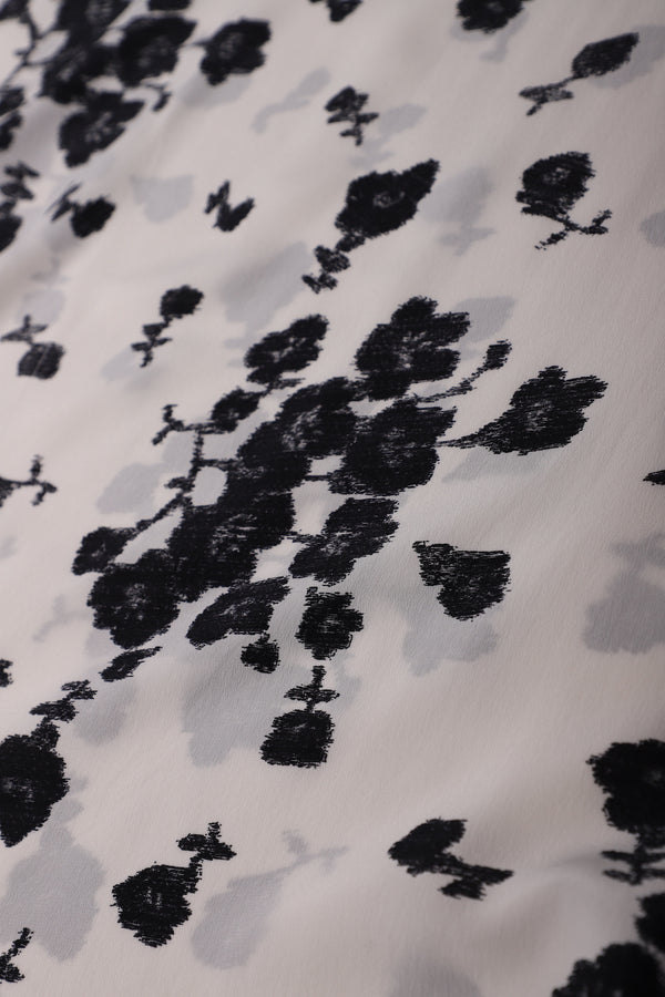 Marie France Van Damme Embroidered Rose Silk Boubou Caftan White Black Rose